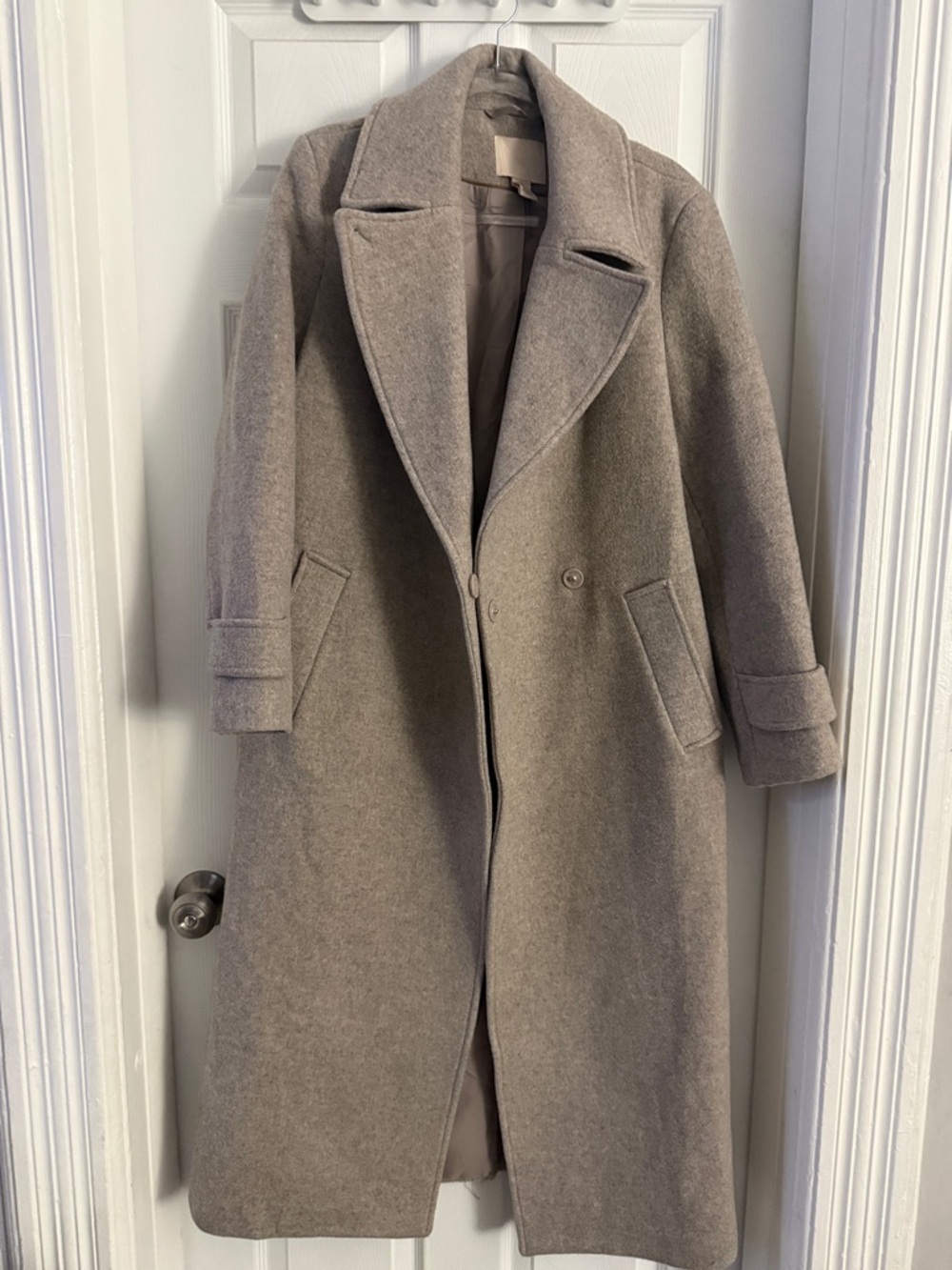 H&M Taupe Long Wool-Blend Trench Coat